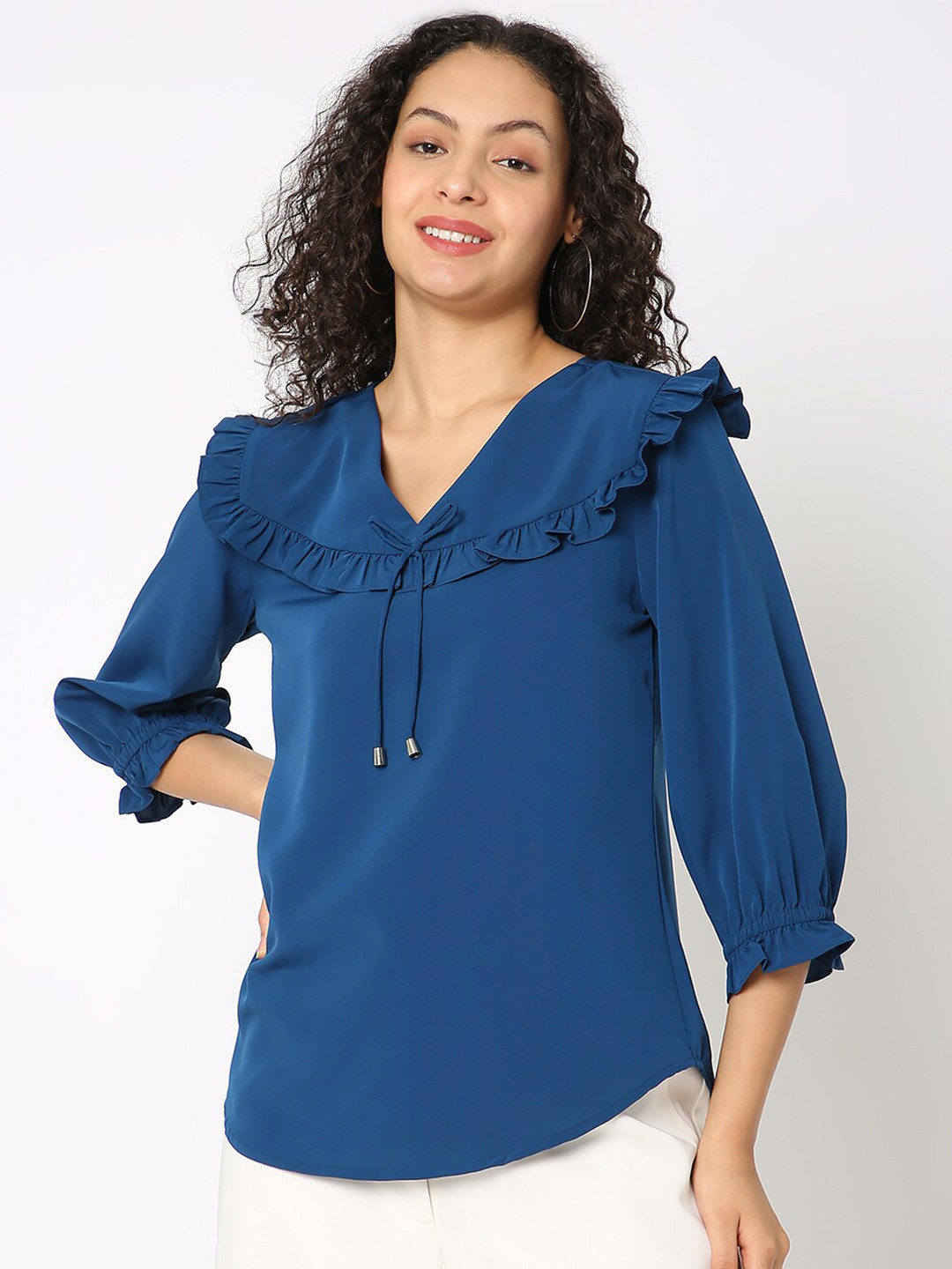 NOT SO PINK V-Neck Ruffles Georgette Top