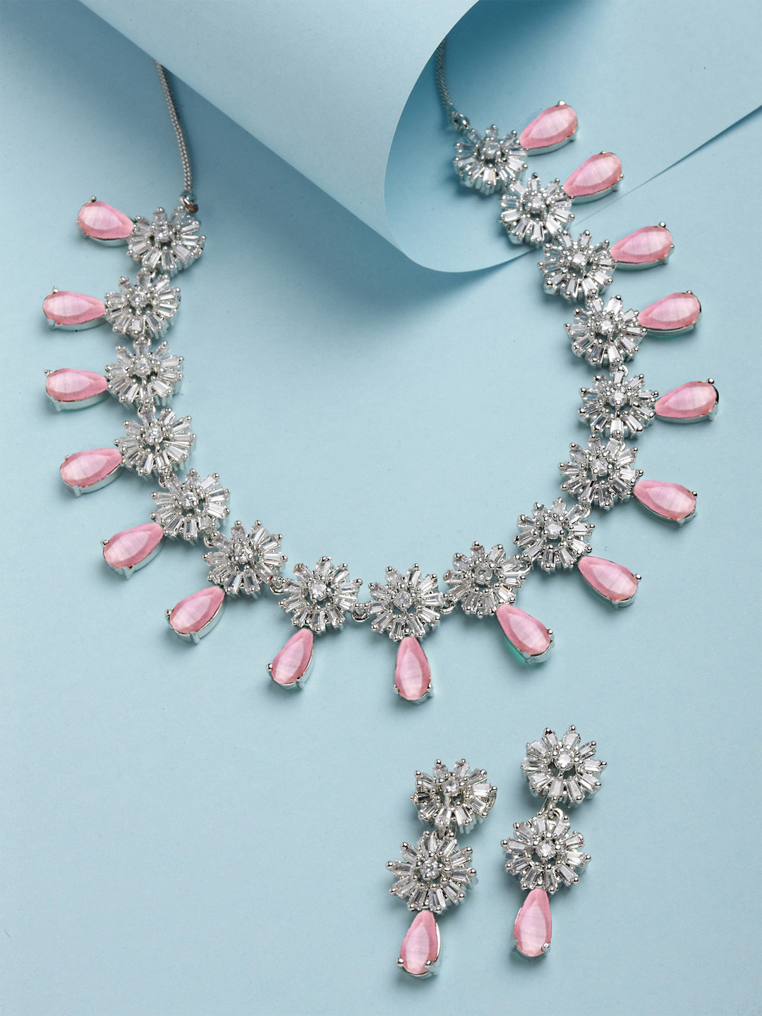KARATCART Sliver-Plated Cubic ZirconiaNecklace And Earrings