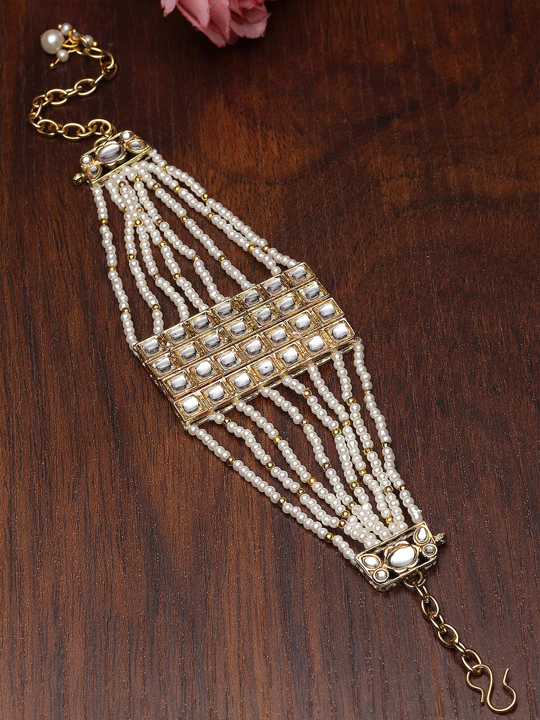 KARATCART Gold-Plated Kundan Link Bracelet