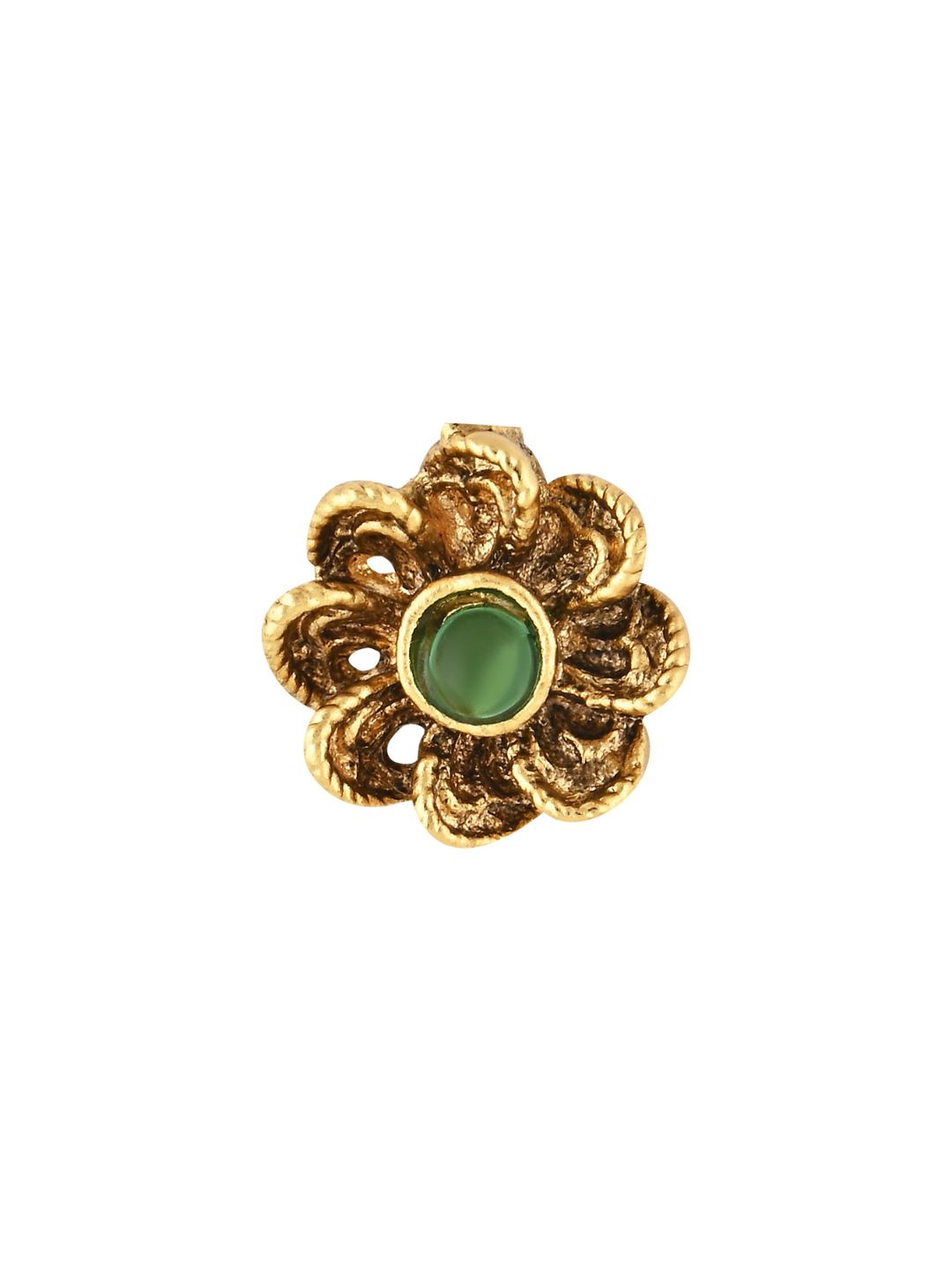 I Jewels Gold Plated Floral Gold-Plated Kundan-Studded Clip-On Stud Nosepin