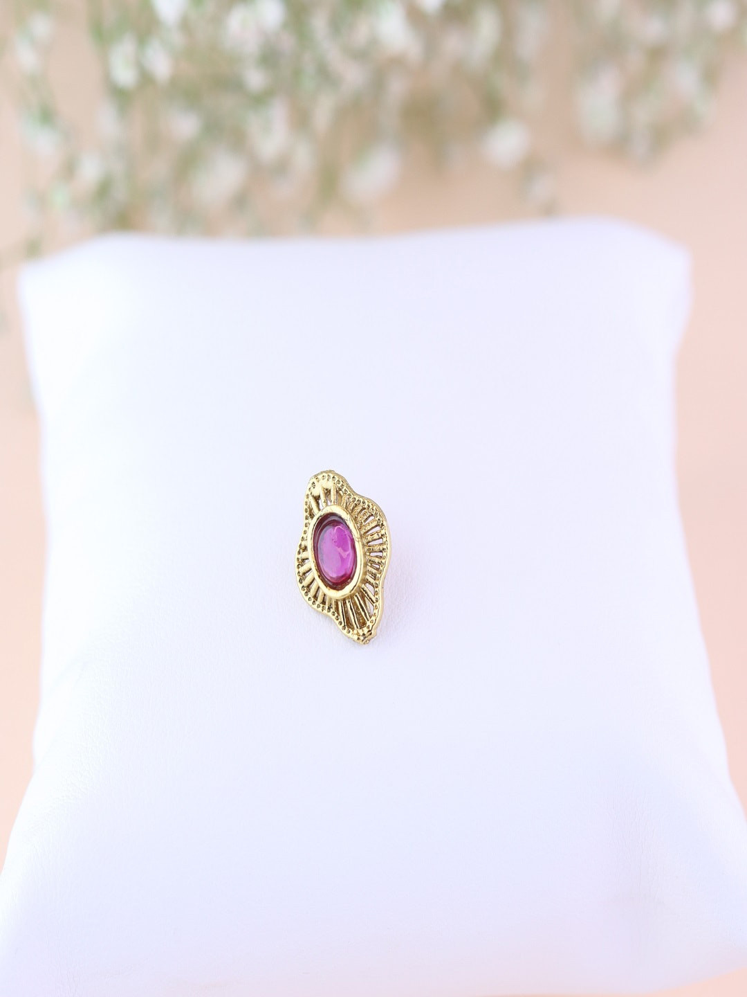 I Jewels Gold Plated Kundan-Studded Clip-On Stud Nosepin