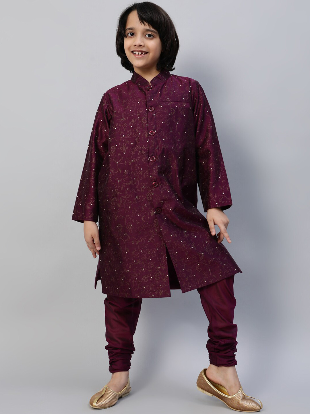 Aks Kids Boys Printed Mandarin Collar Sherwani Set
