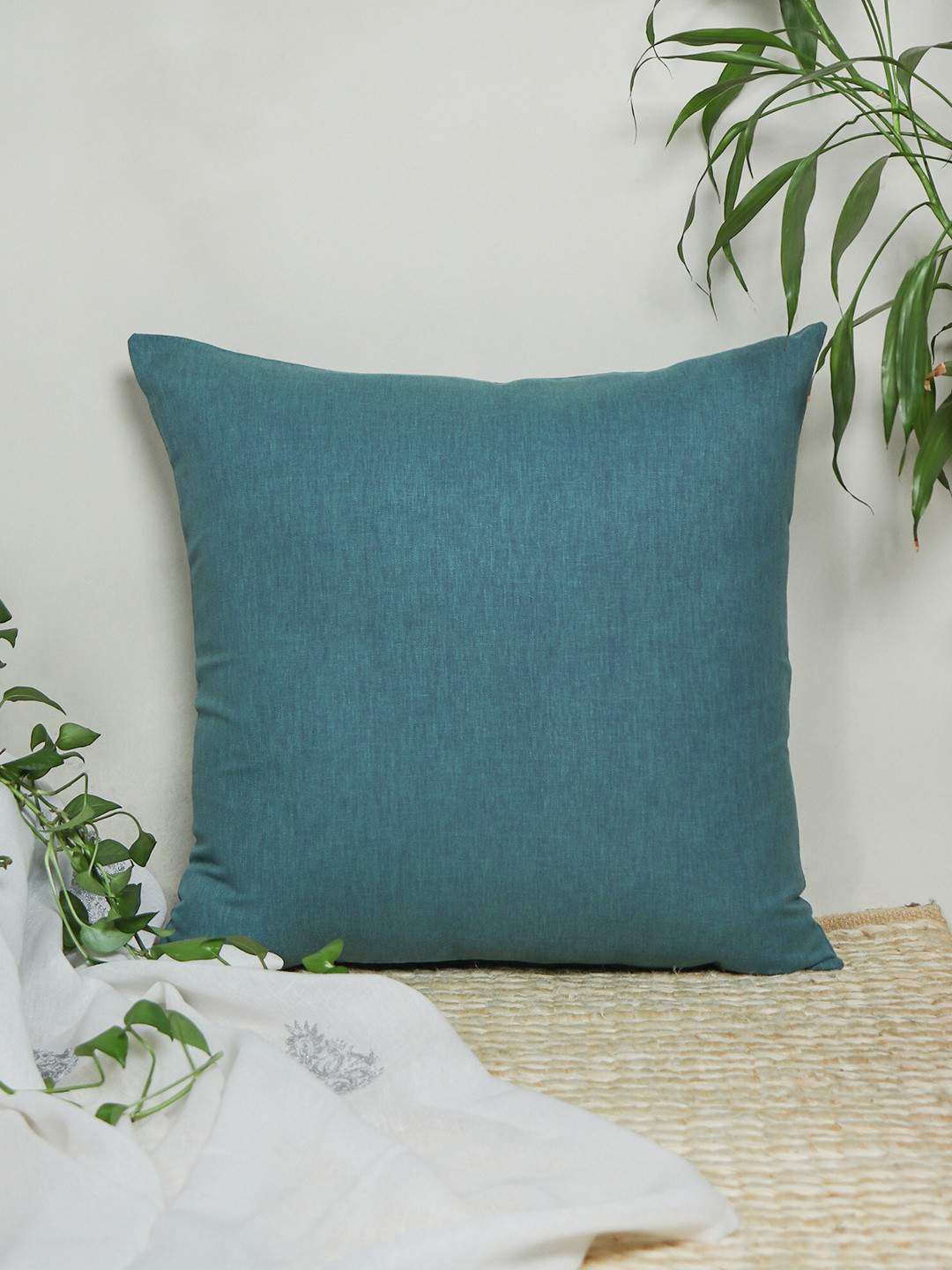 ZEBA Teal Textured Square Cushion Cover