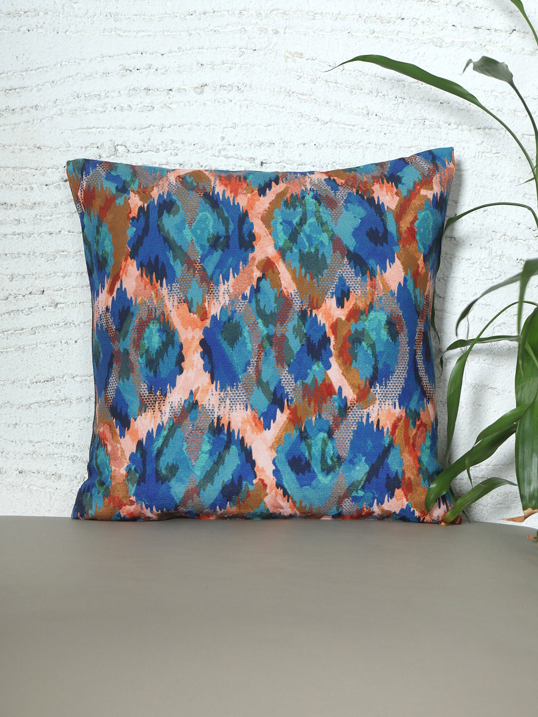 ZEBA Navy Blue & Peach-Coloured Abstract Square Cushion Cover