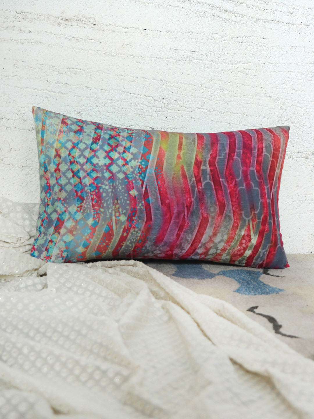 ZEBA Blue Abstract Polyester Lightweight Textured Rectangle Cushion Cover - 12 x 20 Inches