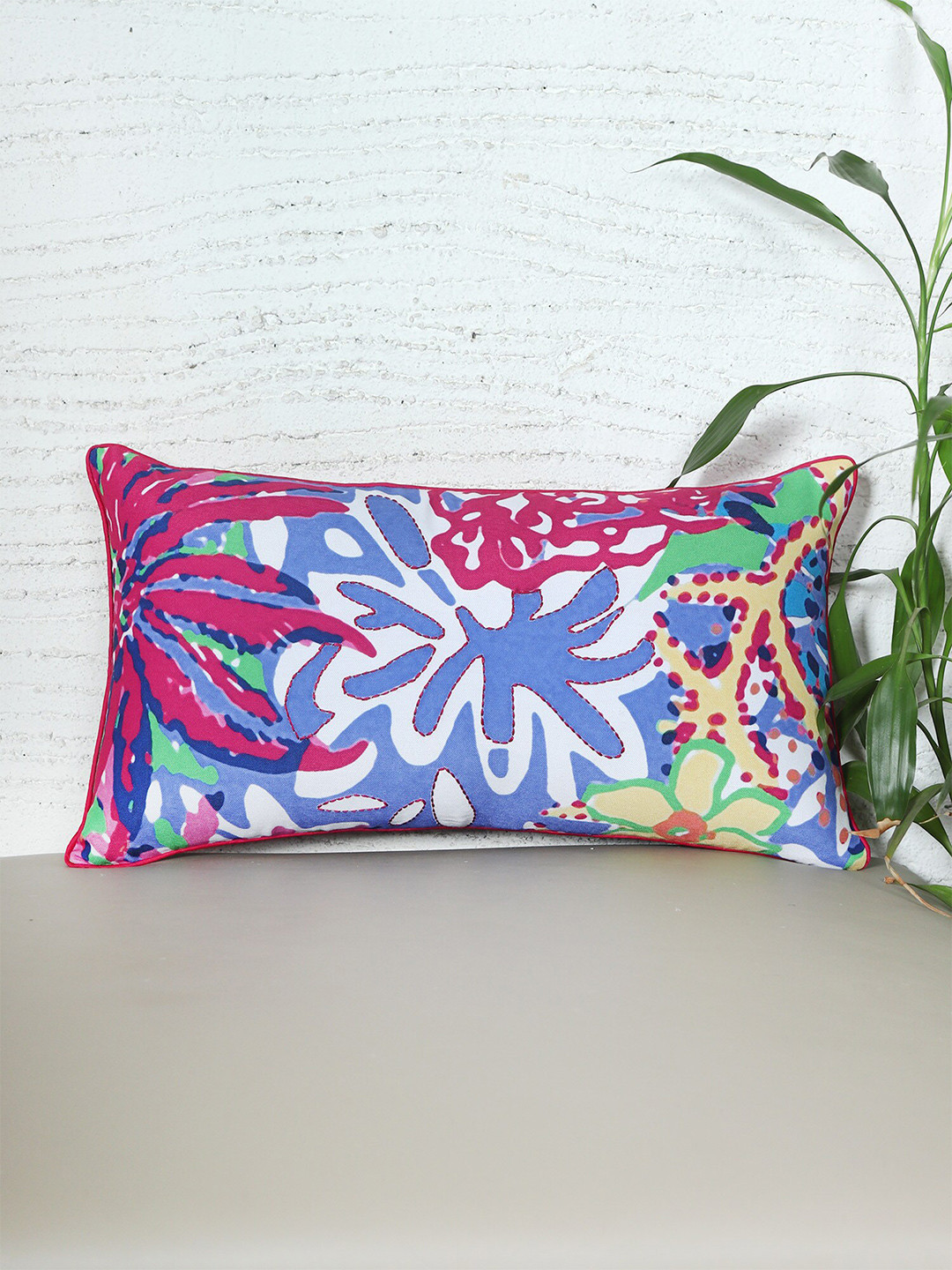 ZEBA White & Blue Abstract Rectangle Cushion Cover