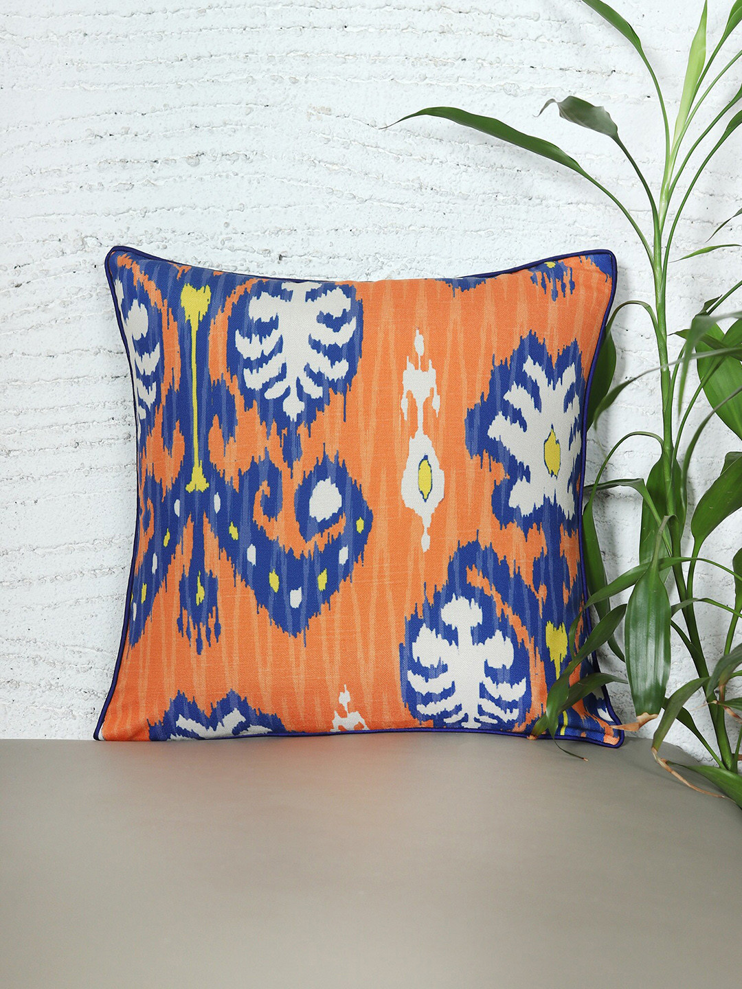 ZEBA Festive Ikat Ethnic Motifs Polyester Lightweight Square Cushion Covers - 16 x 16 In