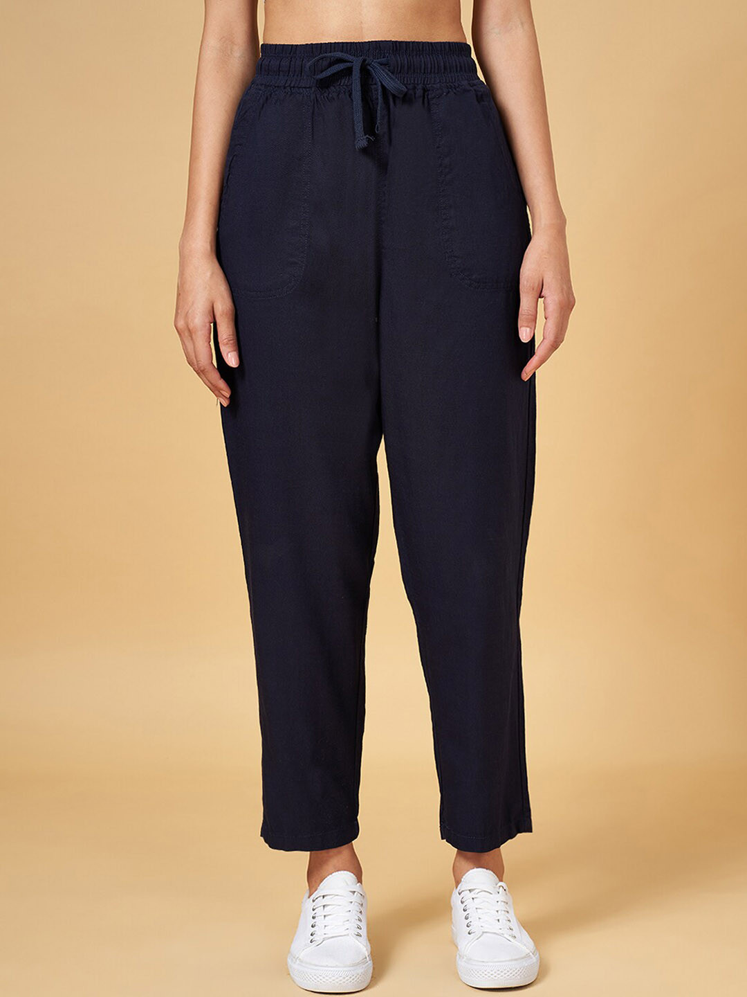 Honey by Pantaloons Women High-Rise Plain Cropped Regular Trousers