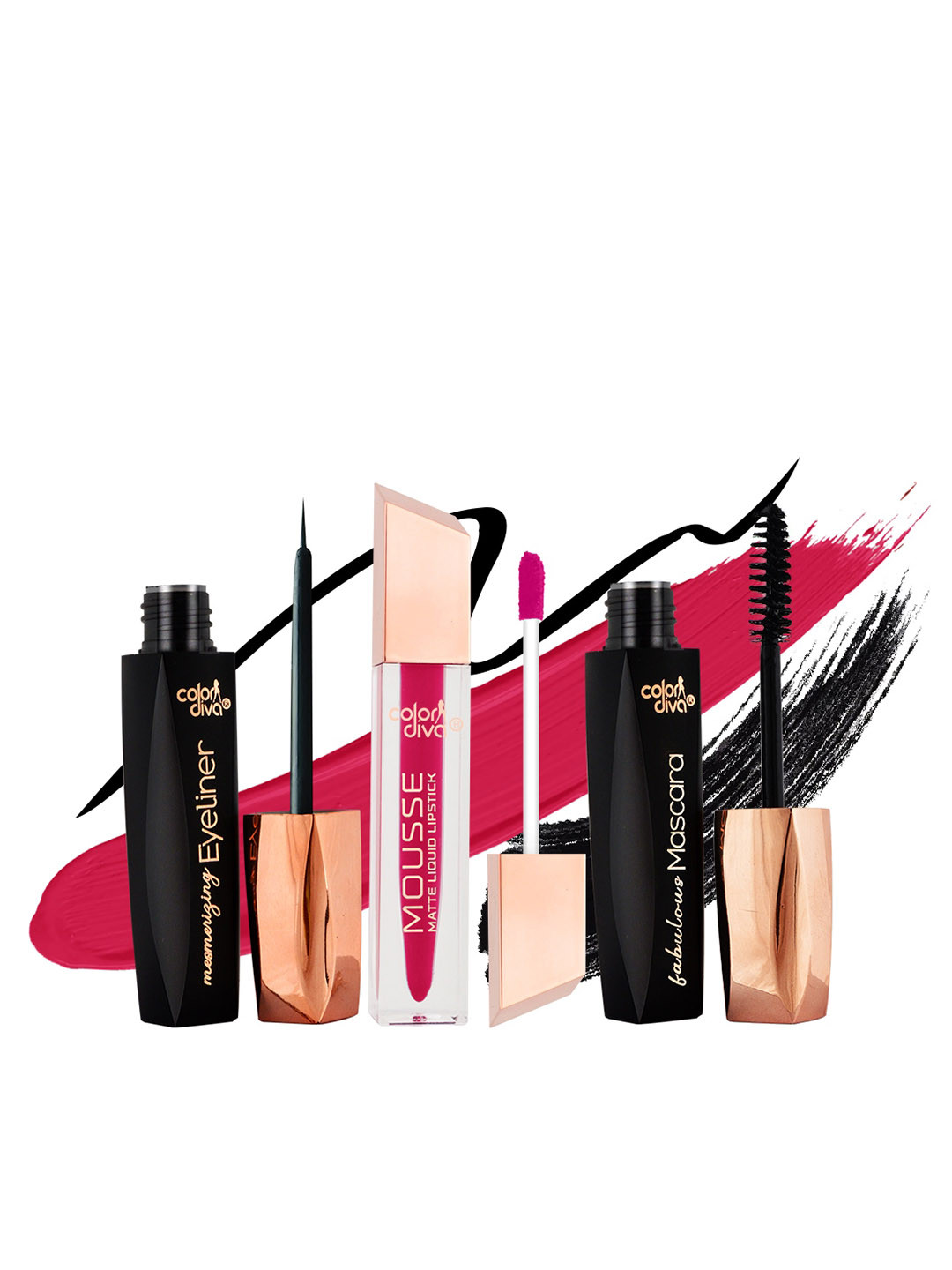 Adbeni Pack of 3 Matte Liquid Lipstick With Eyeliner & Mascara-Rosette118