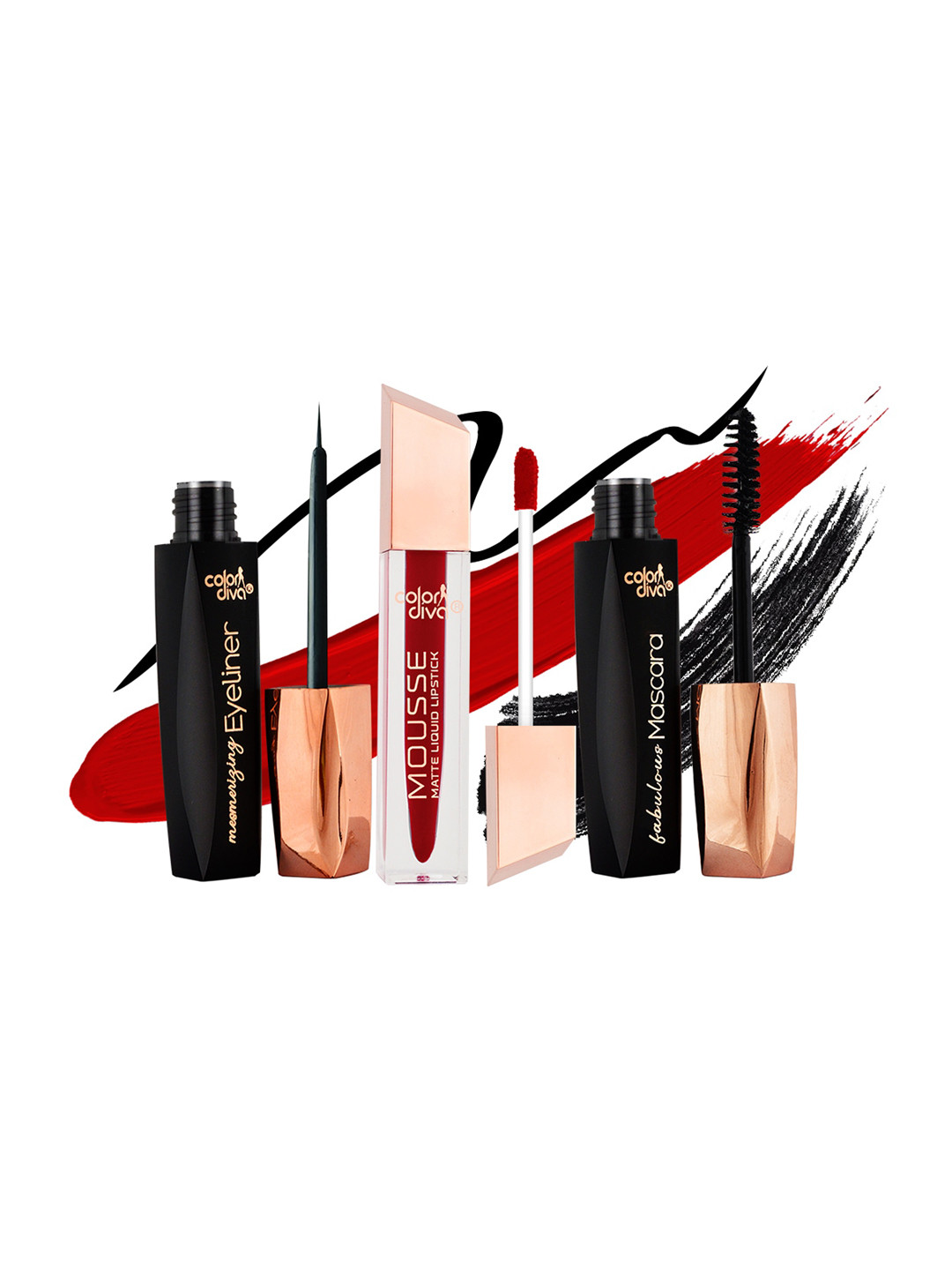 Adbeni Pack of 3 Matte Liquid Lipstick With Eyeliner & Mascara-FieryQueen 161