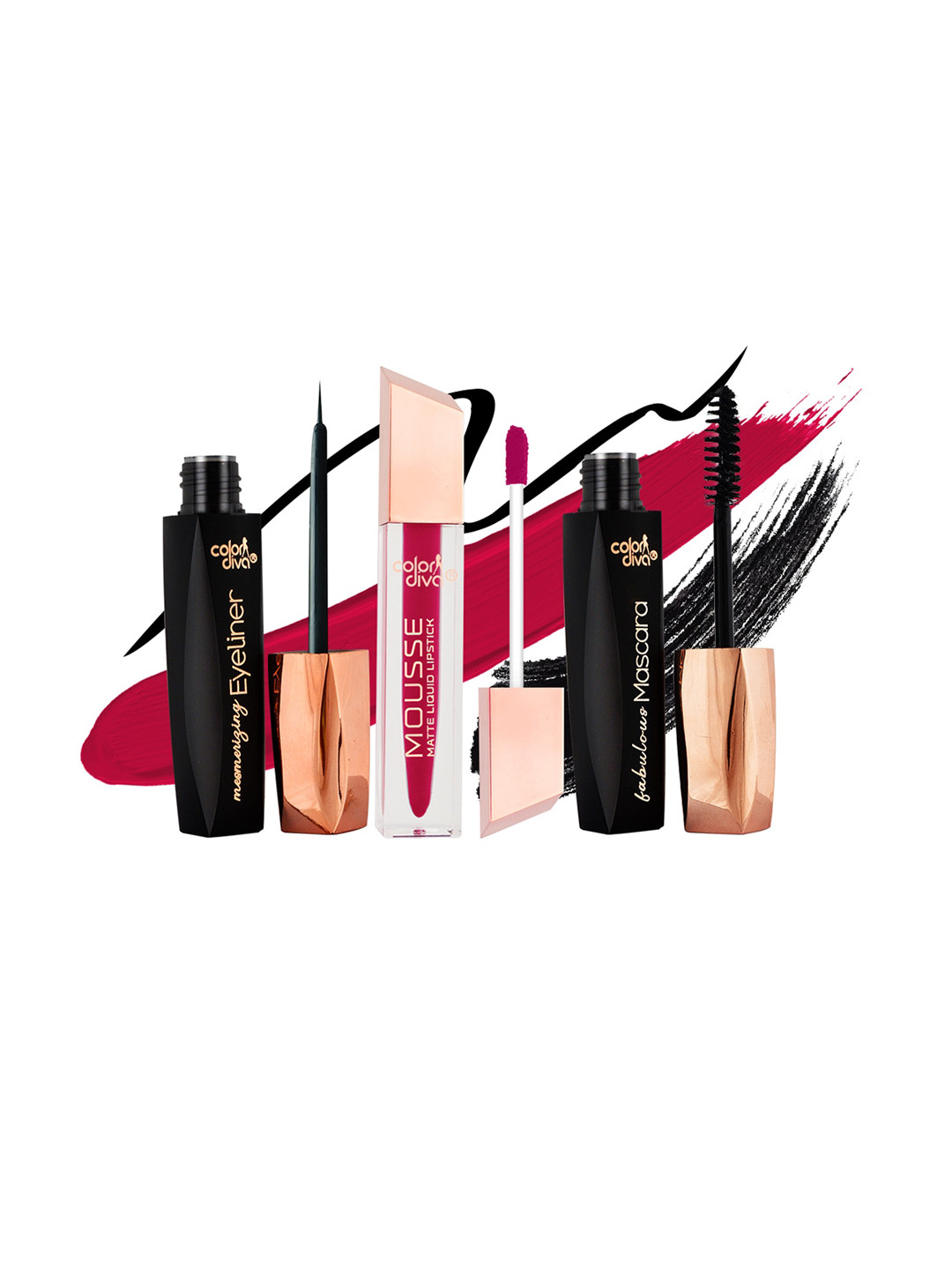 Adbeni Pack of 3 Matte Liquid Lipstick With Eyeliner & Mascara- Holly Berry 156