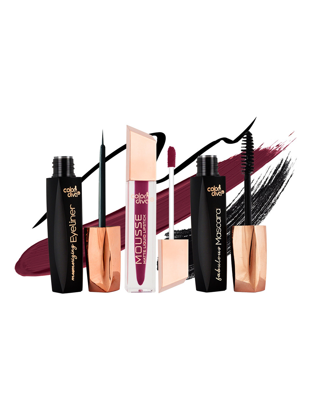 Adbeni Pack of 3 Matte Liquid Lipstick With Eyeliner & Mascara- Wicked 107