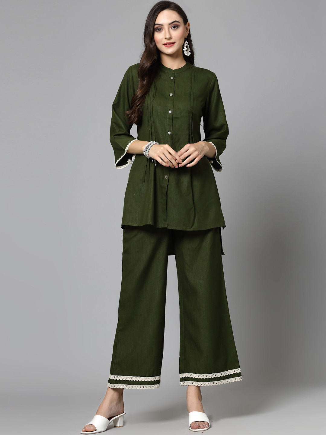 Stylum Green Mandarin Collar Top With Trouser