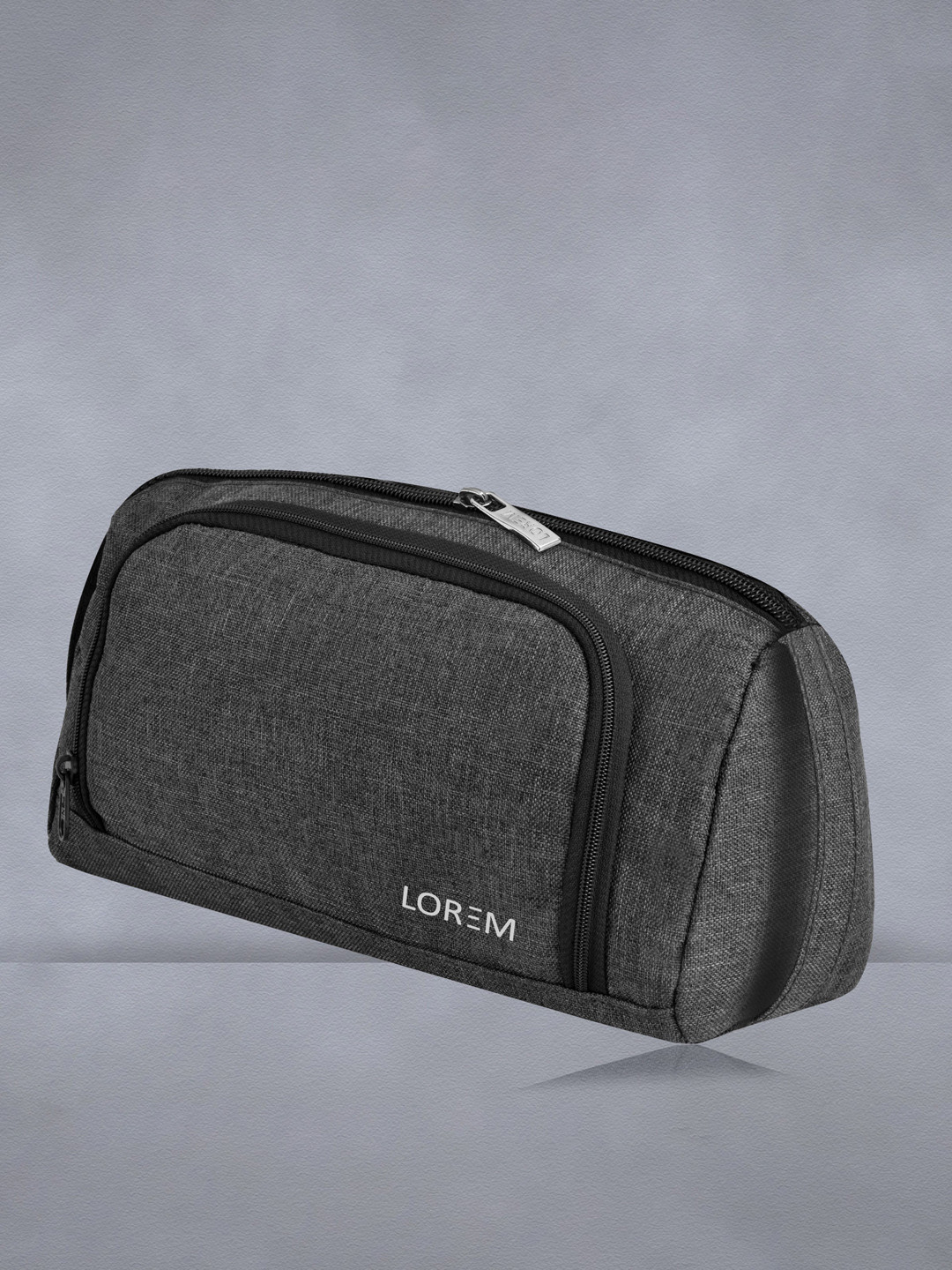LOREM Grey Water Resistant Fabric Large Stationary & Small Makeup Pouch-Organizer