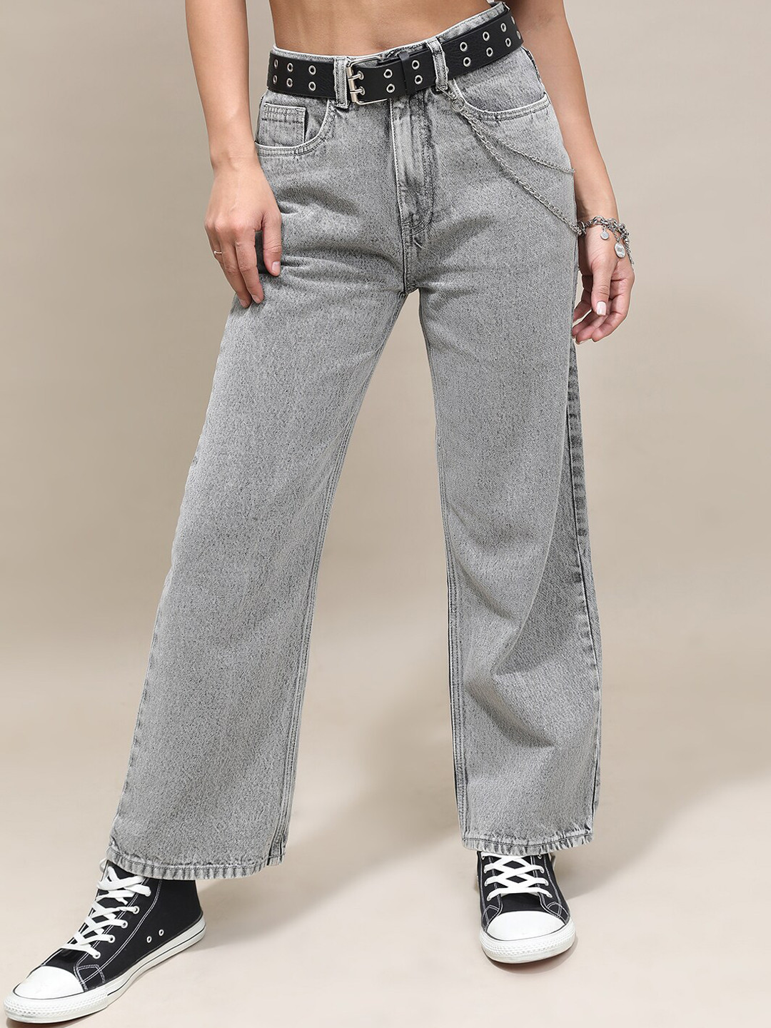 Tokyo Talkies Women Wide Leg Heavy Fade Cotton Jeans