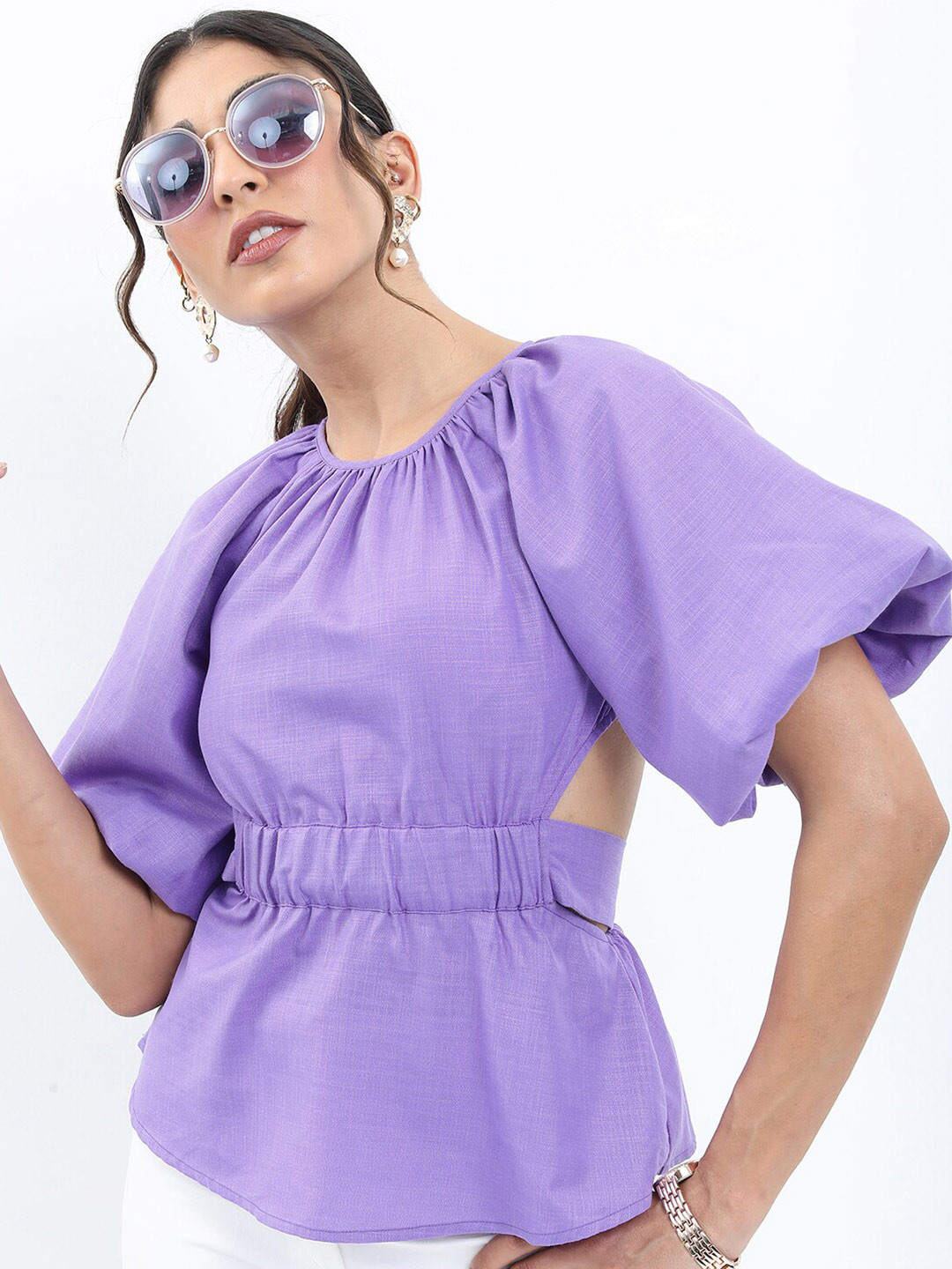 Tokyo Talkies Kimono Sleeve Cinched Waist Top