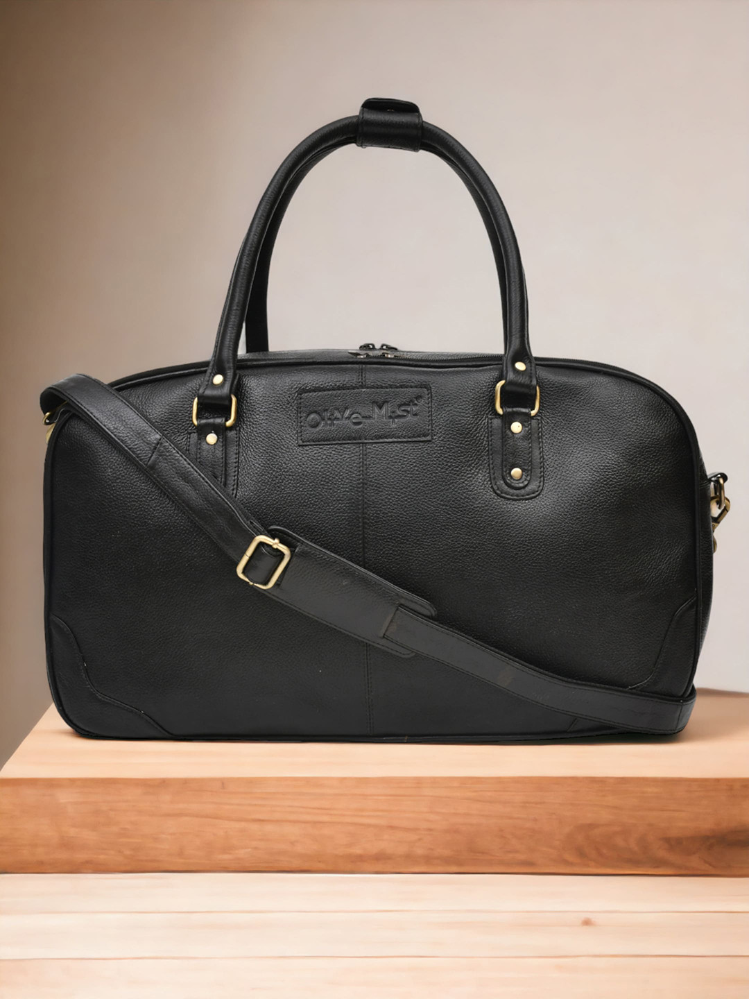 OLIVE MIST Textured Genuine Leather Duffel Bag