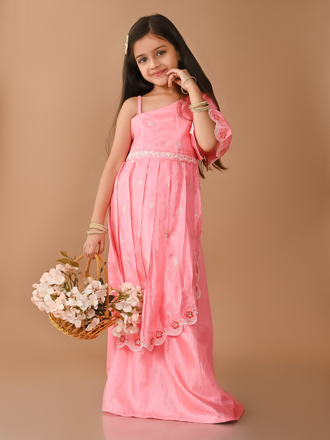 LilPicks Girls One Shoulder Embellished Lehenga & Choli