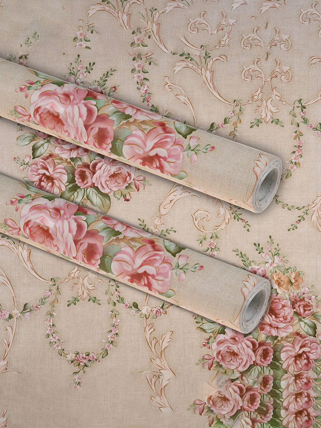 Kuber Industries Cream-Coloured & Pink 2 Pieces Printed Water Resistant Wallpapers