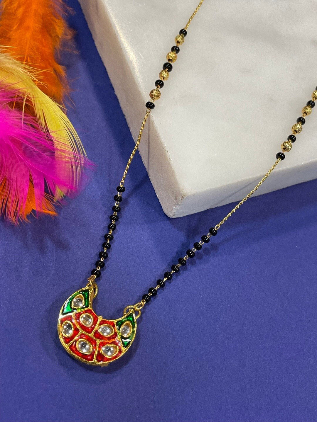 Digital Dress Room Gold Plated And Black Beads Mangalsutra