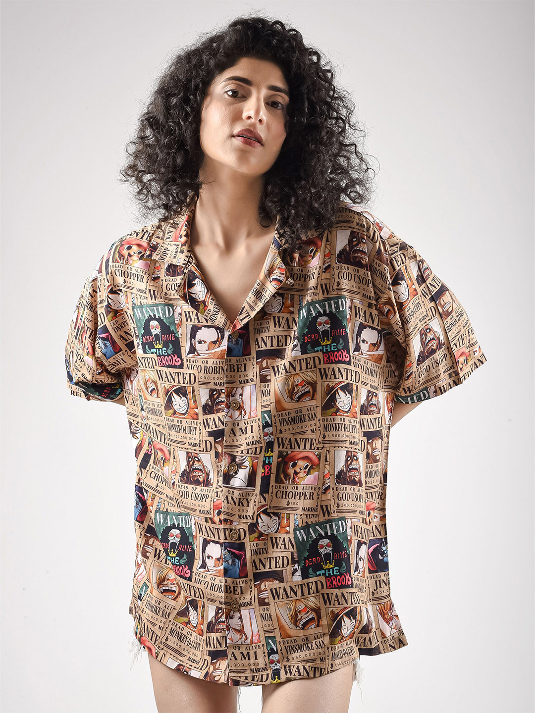 COMICSENSE Anime Inspired One Piece Printed Wanted Pirate Oversized Hawaiin Shirt
