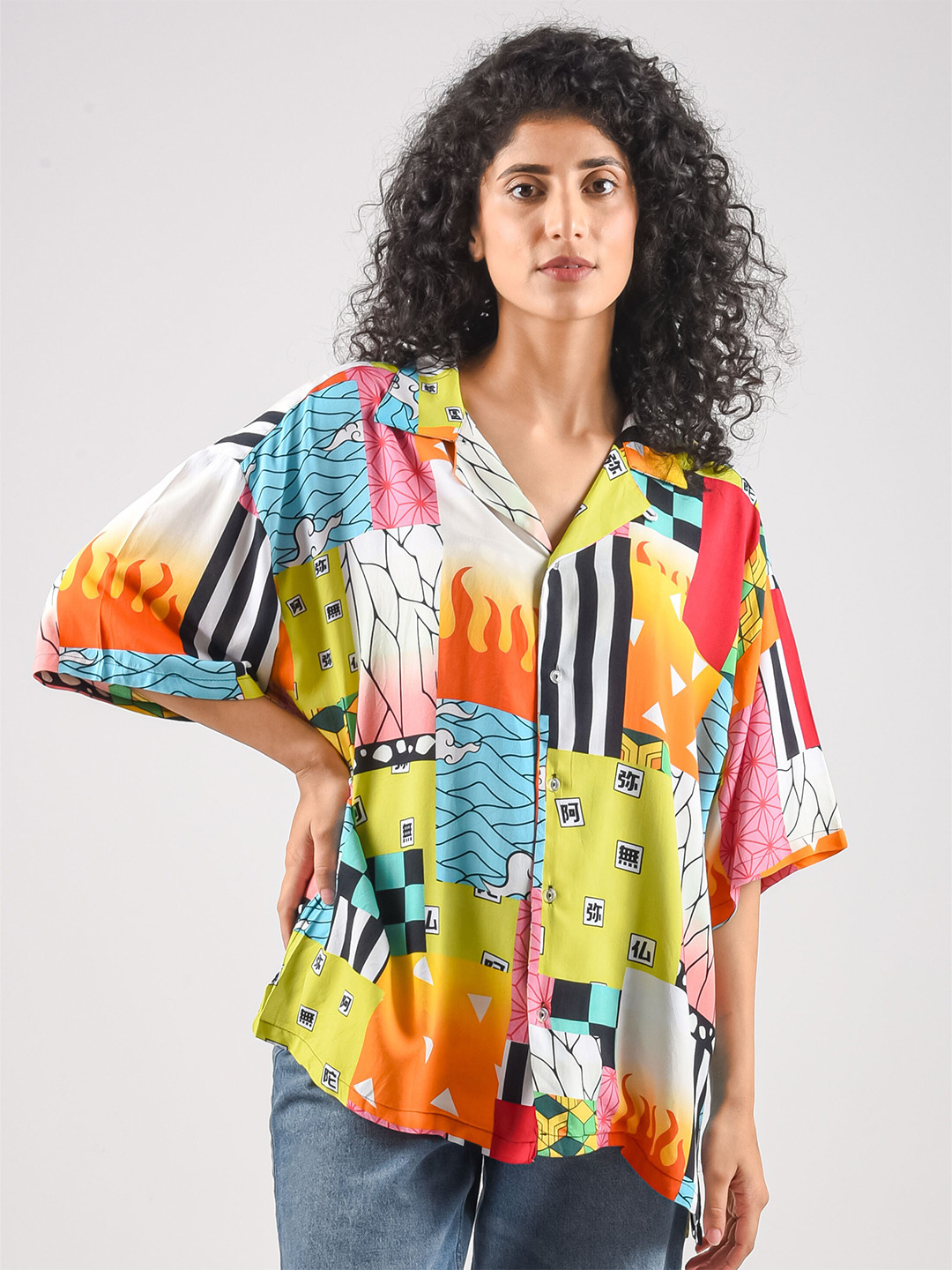 COMICSENSE Anime Inspired Demon Slayer Printed Slayers Pattern Oversized Hawaiin Shirt