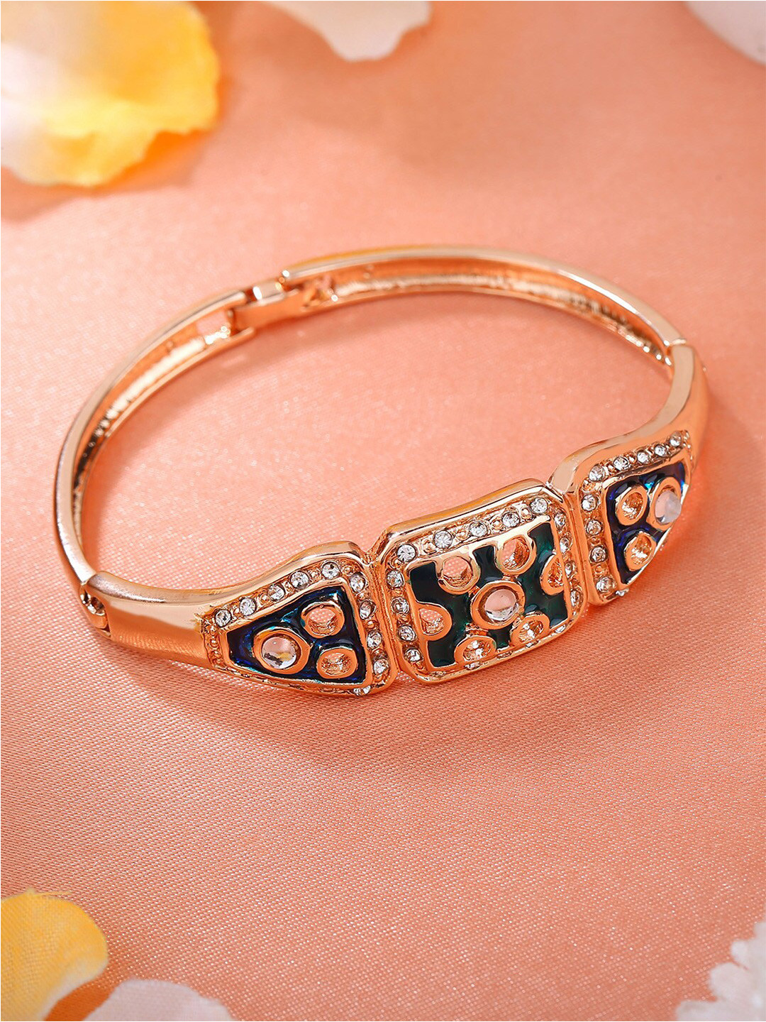 Estele Rose Gold-Plated Crystal-Studded Bangle-Style Bracelet
