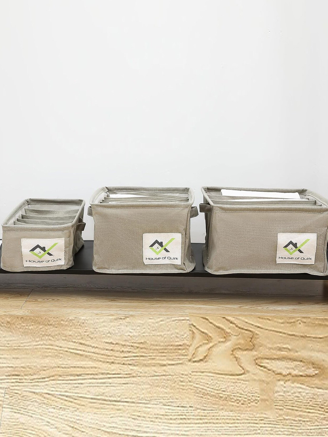 HOUSE OF QUIRK Grey 3-Pcs Cotton Linen Drawer Organisers