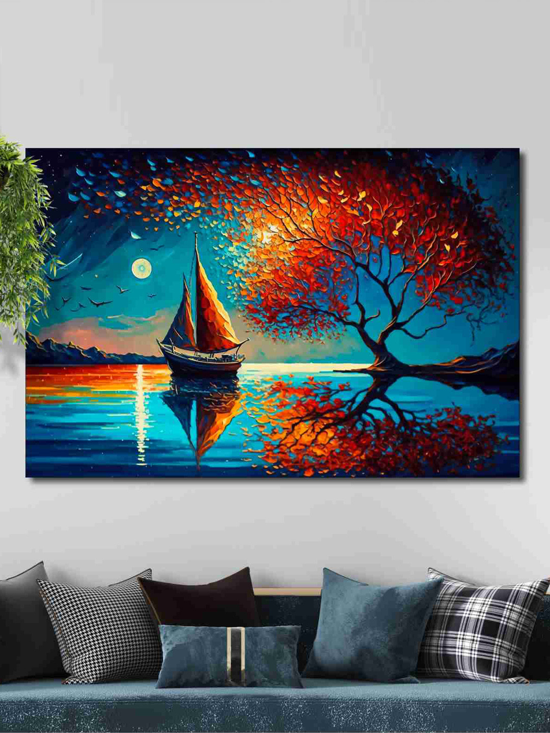 SAF Blue & Red Nature Theme Painted Wall Art
