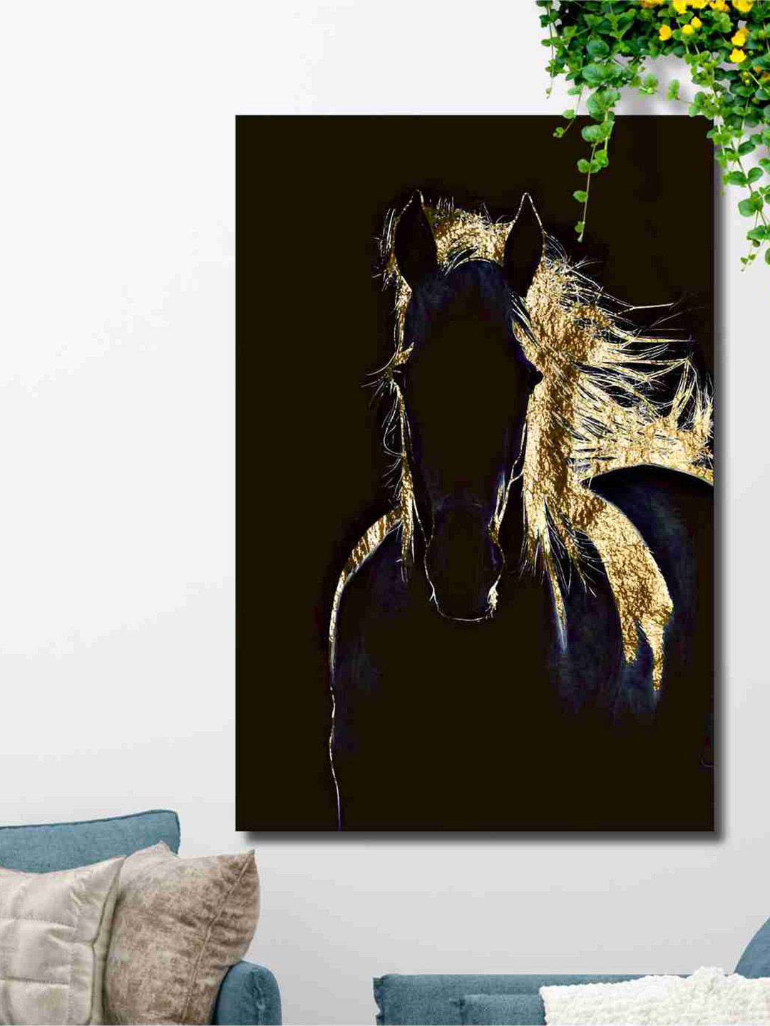 SAF Black & Beige Horse Painted Wall Art