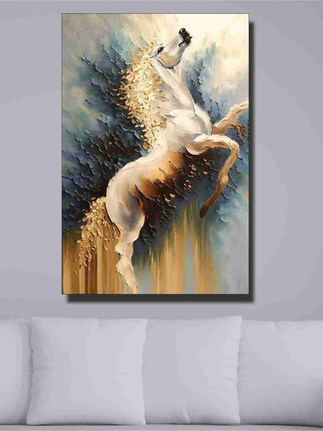 SAF Horse Beige Canvas Wall Living Room Rectangle Potrait Paintings Wall Art -91.44 x 24In