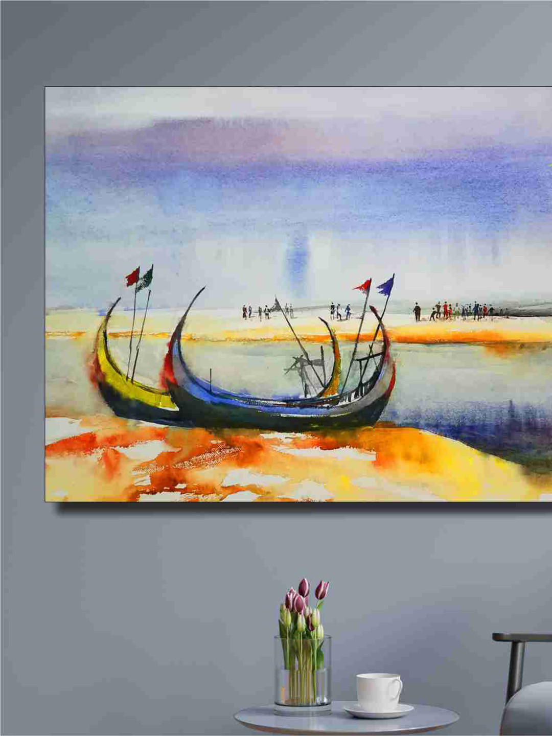 SAF Blue & Orange Abstract Nature Theme Canvas painting Wall Art