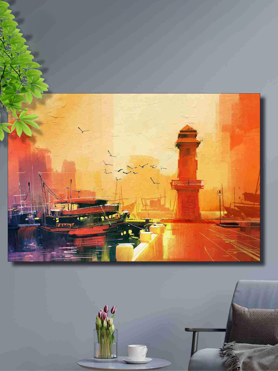 SAF Peach & Rust Abstract Modern City Canvas Painting Wall Art
