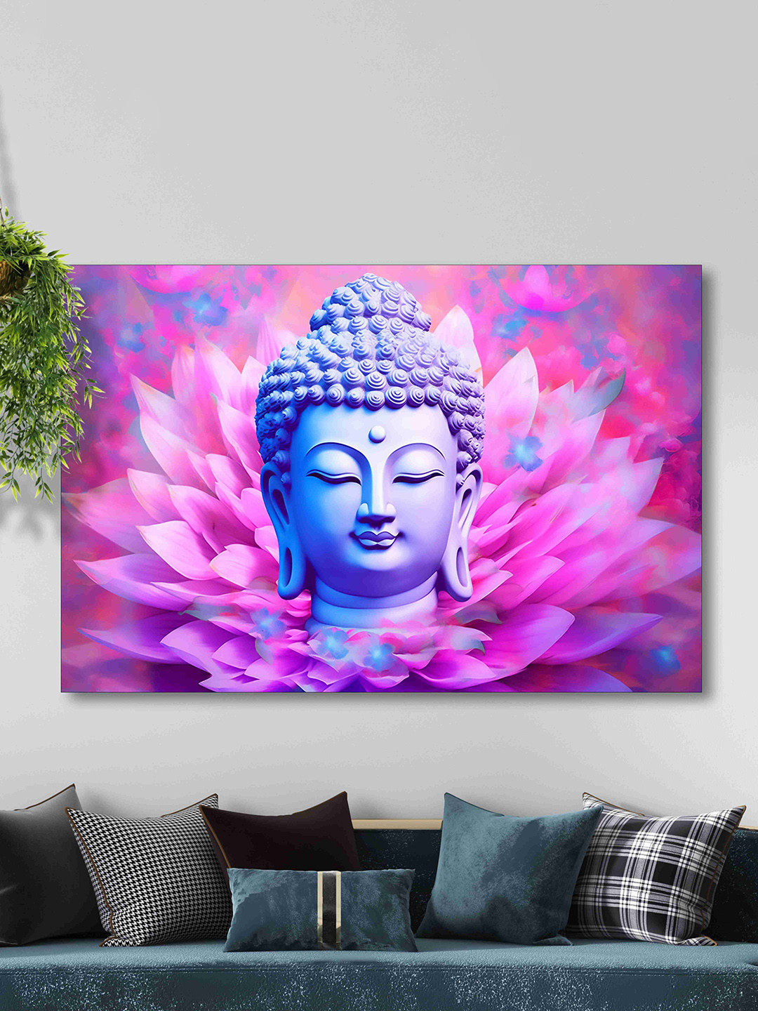 SAF Pink & Purple Lord Buddha Canvas Painting Wall Art