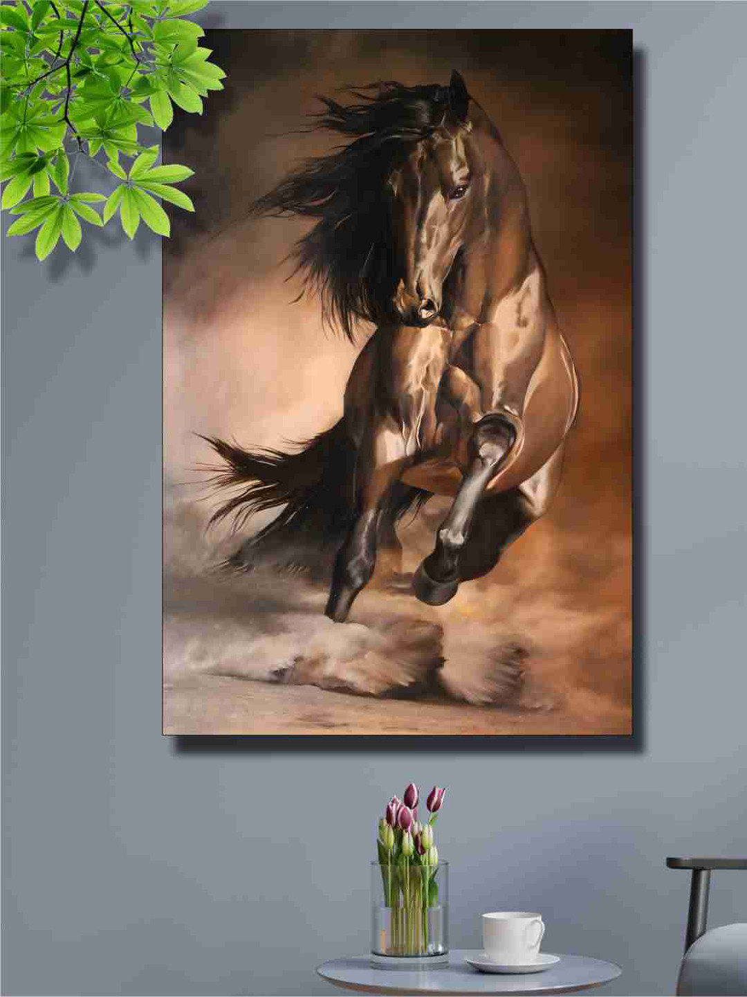 SAF Brown Running Horse Canvas Painting Wall Art