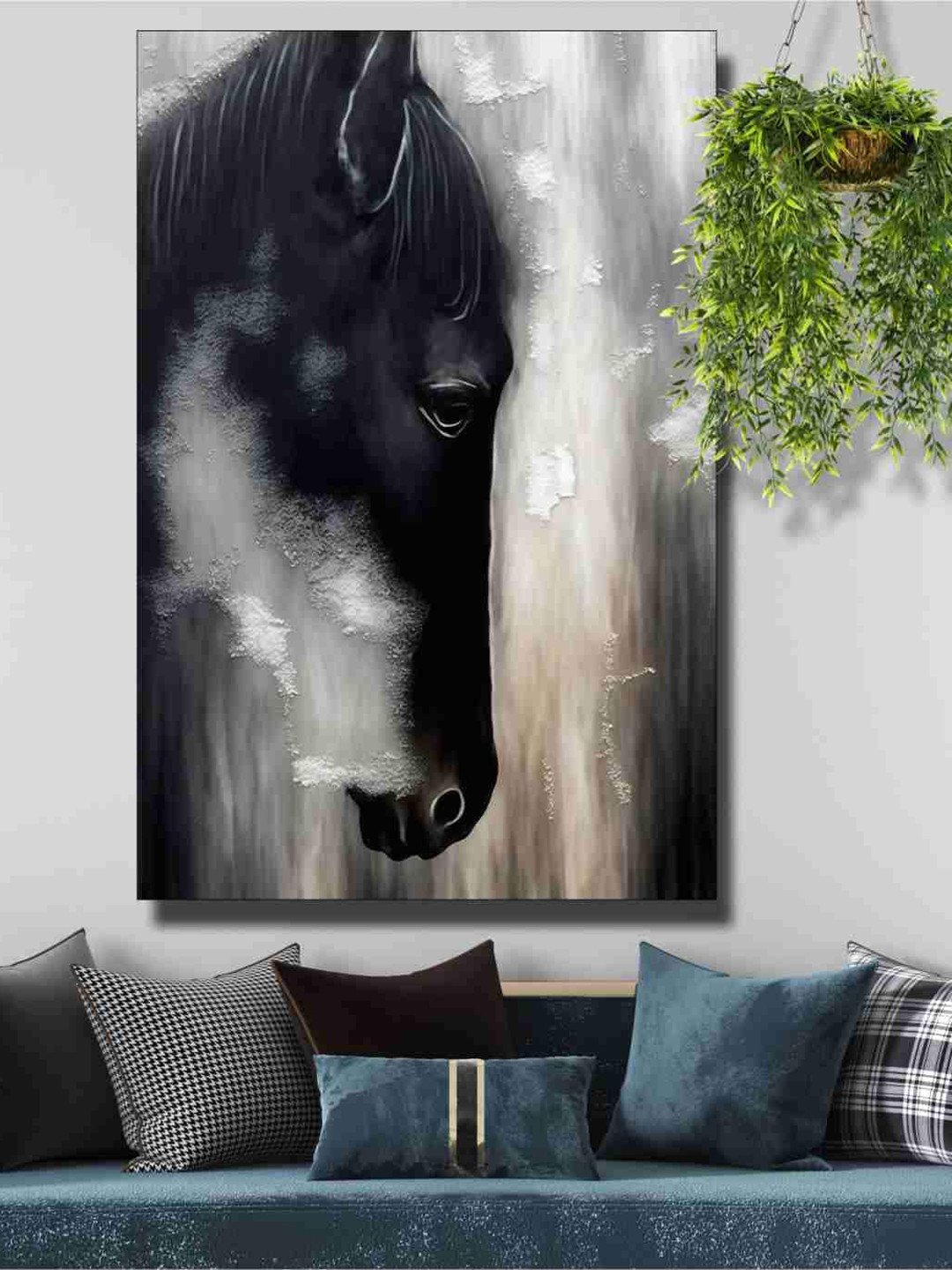 SAF Horse Black Canvas Wall Living Room Rectangle Paintings Wall Art -35.83 x 24.02In