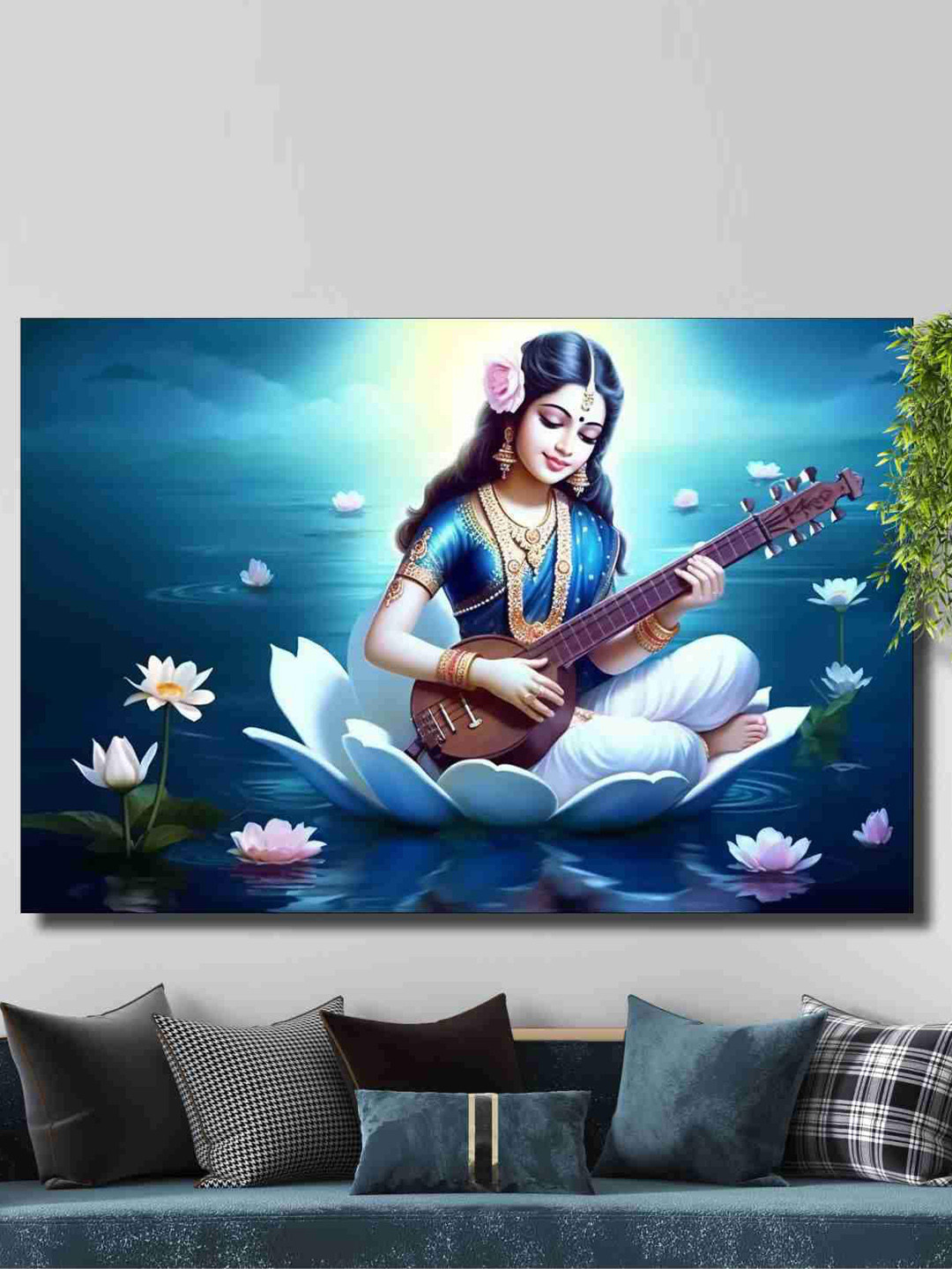 SAF Goddess Saraswati Canvas Wall Rectangle Paintings Wall Art - 36 x 24In