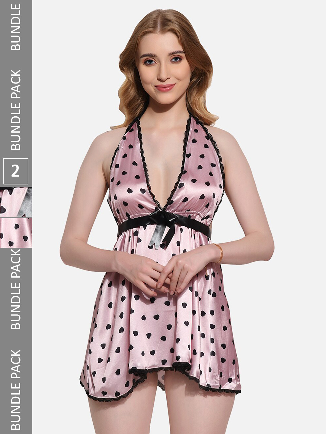 FIMS Pack Of 2 Polka Dot Printed Halter Neck Baby Doll