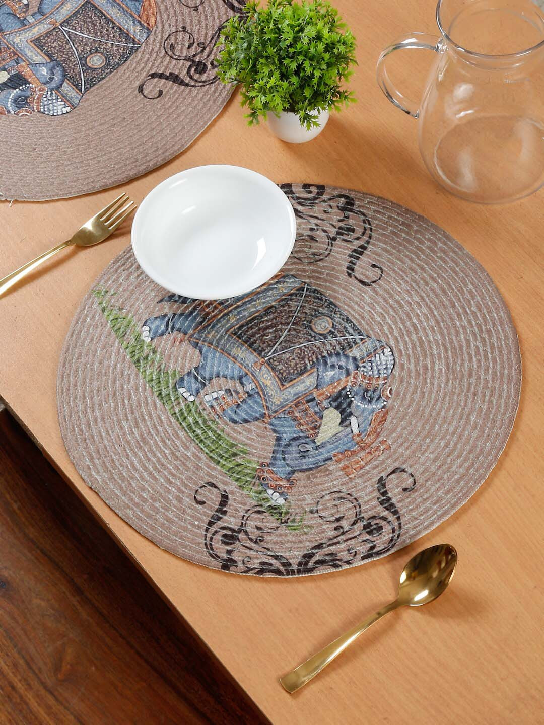 HOSTA HOMES Brown & Blue Printed Pure Cotton Table Placemats
