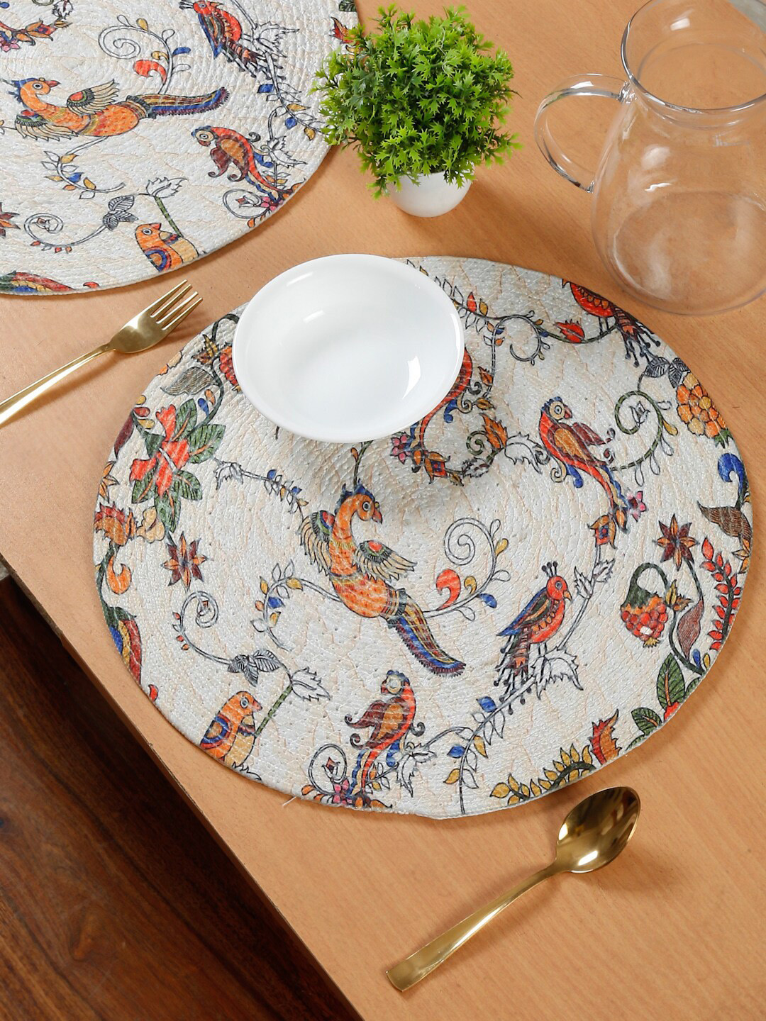 HOSTA HOMES White & Yellow Printed Pure Cotton Table Placemats