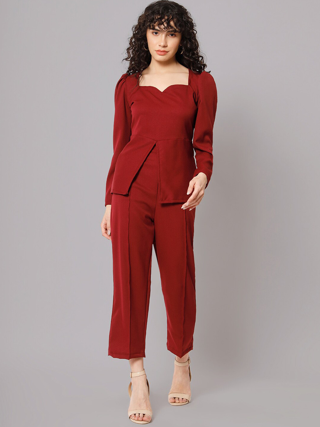 BCZ Style Sweetheart Neck Long Sleeve Top With Trousers