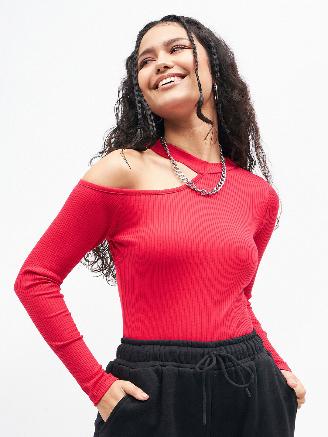 SASSAFRAS Long Sleeves Cut Out Fitted Top