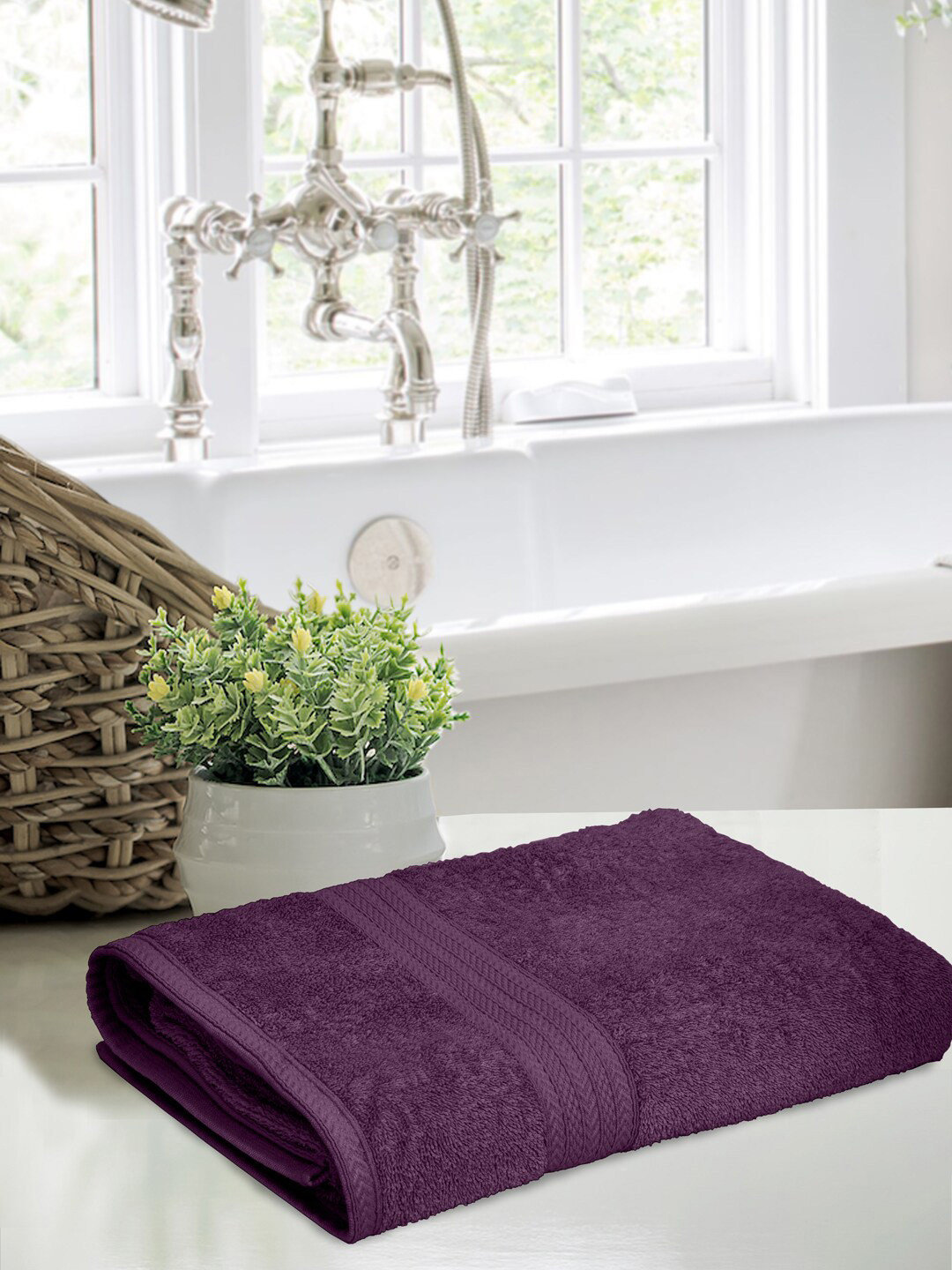 Home Fresh Tulip Purple Self-Designed 450 GSM Pure Cotton Bath Towel