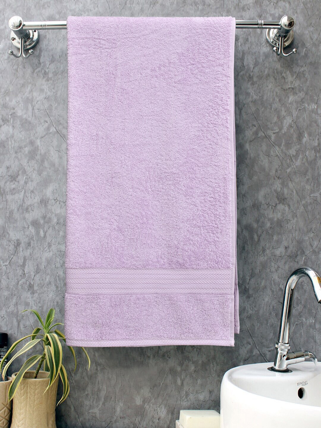 Home Fresh Tulip Violet Self-Designed 450 GSM Pure Cotton Bath Towel