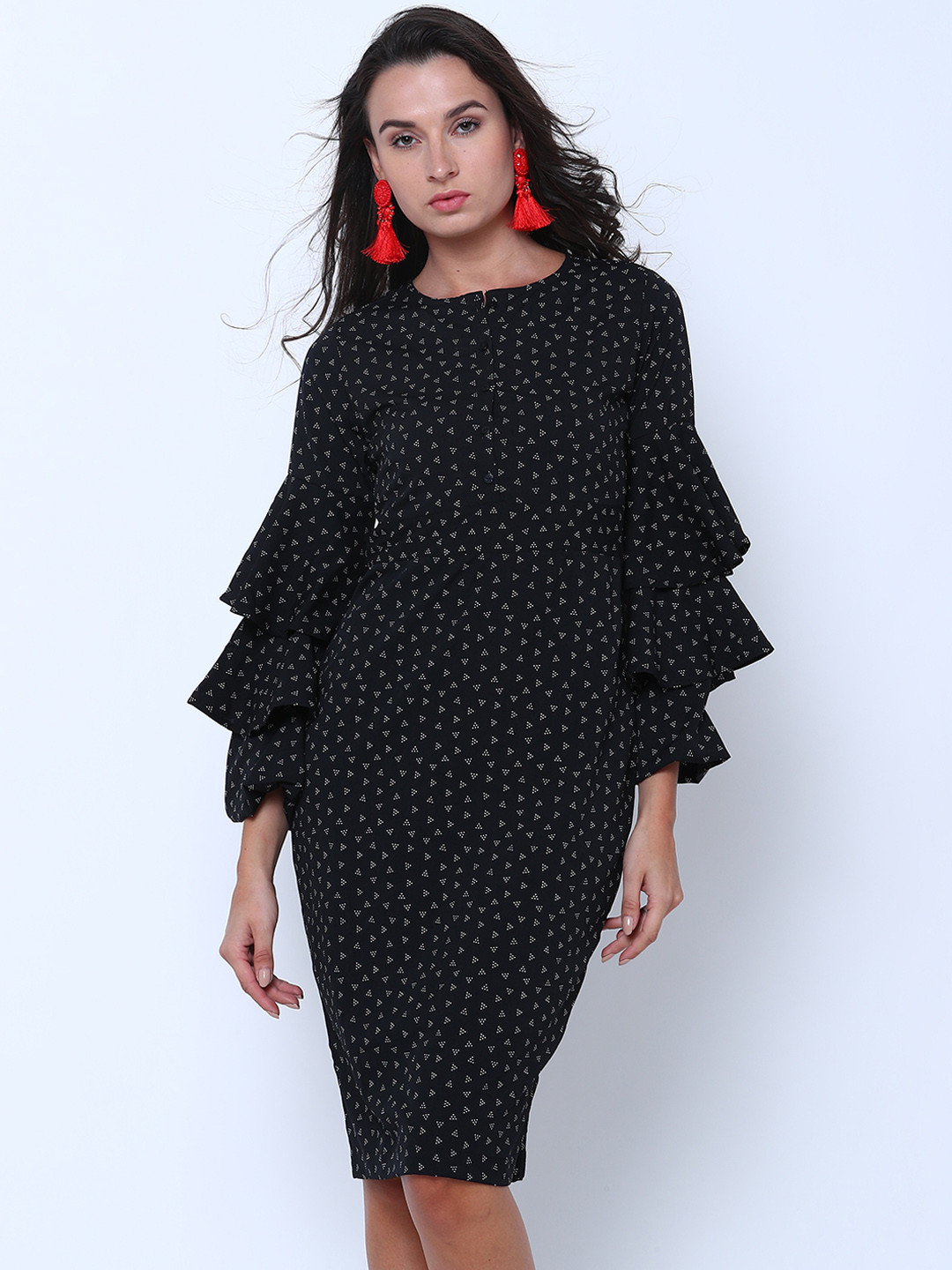 Tokyo Talkies Women Black & White Printed Fit and Flare Dress