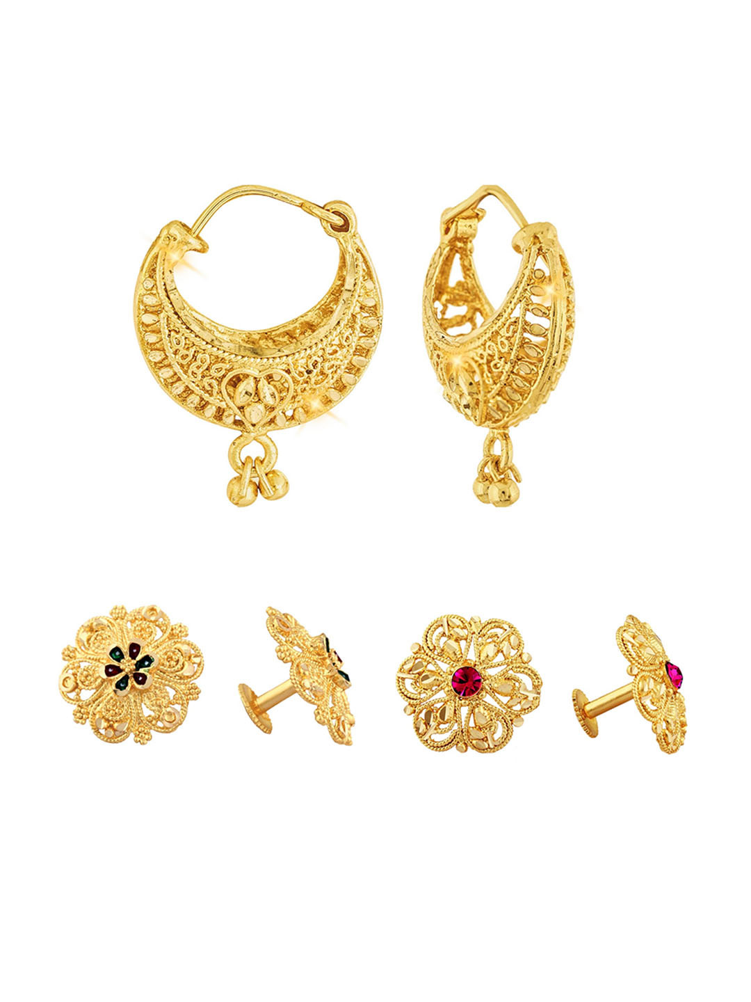 Vighnaharta Set Of 3 Gold-Plated Hoop Earrings