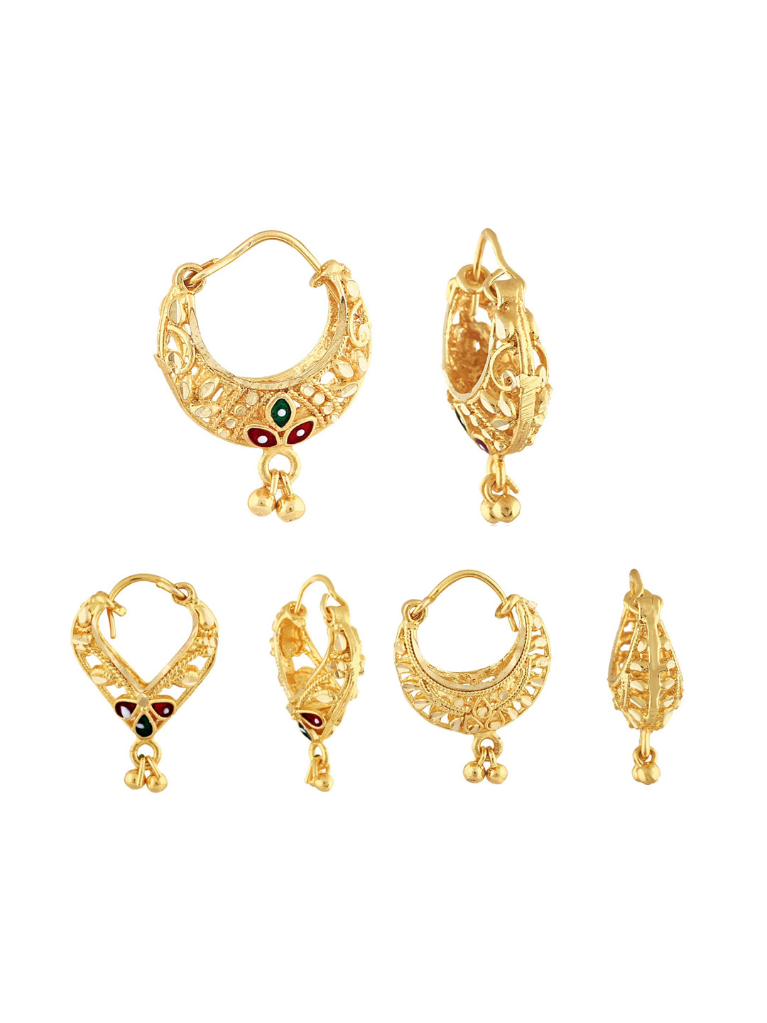 Vighnaharta Set Of 3 Crescent Gold-Plated Half Hoop Earrings