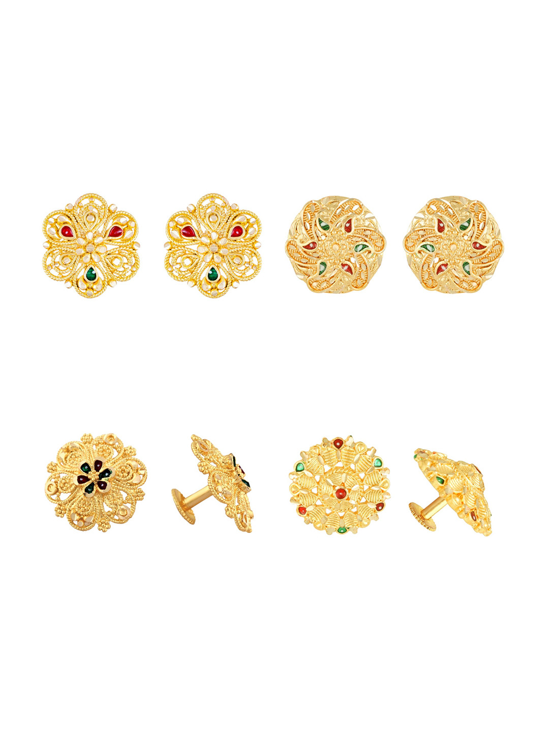 Vighnaharta Pack Of 4 Gold-Plated Studs Earrings