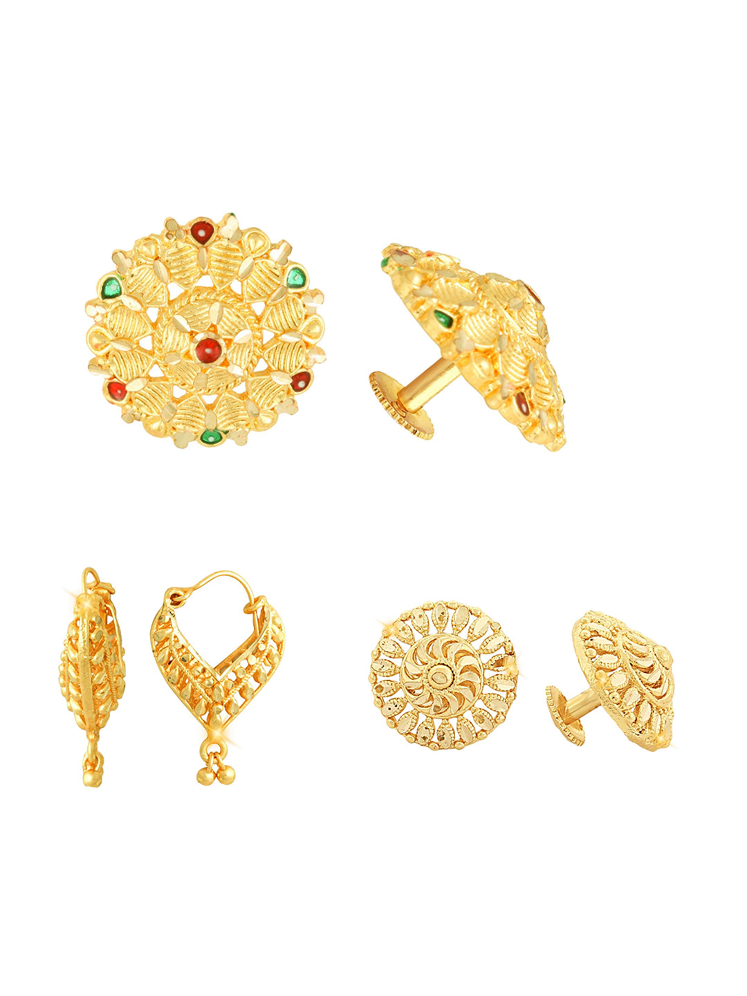 Vighnaharta Set Of 3 Gold-Plated Earrings