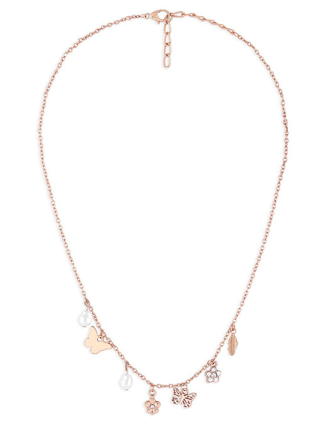 Zaveri Pearls Gold-Plated Stone Studded Floral & Butterfly Charm Necklace
